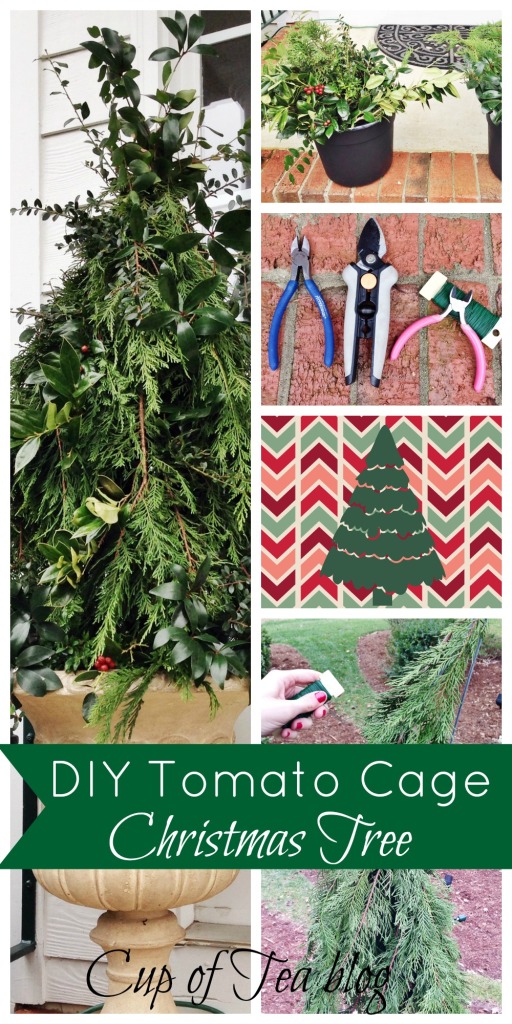 DIY Tomato Cage Christmas Tree for your front porch - from the Cup of Tea blog